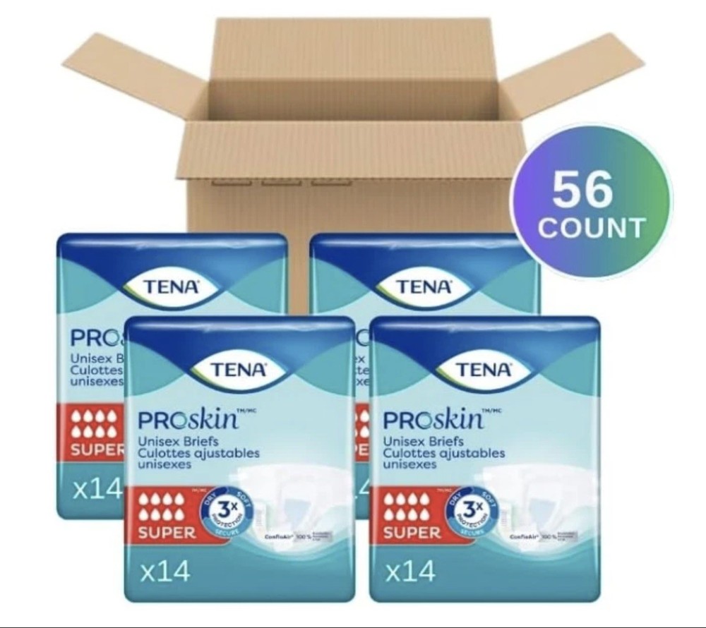 Tena ProSkin Unisex Briefs, Medium, 34-47″, 4-PACKS, 56-COUNT BOX in TOTAL
