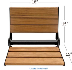 18″ Folding Serena Teak Wood Shower Bench Seat Black, ADA Bathroom Seat