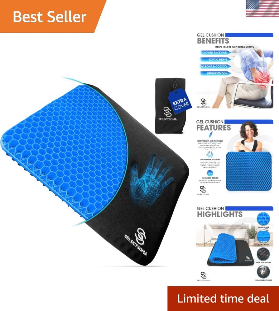 Gel Seat Cushion for Maximum Comfort & Sciatica Pain Relief – 16.5×14.5 Inches