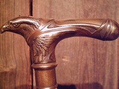 walking cane BRASS EAGLE BODY handle tapered HICKORY wood shaft hard rubber tip