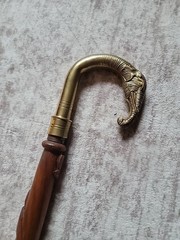 Vintage Brass Elephant Head Handle Wooden Handmade Style Walking Stick Cane