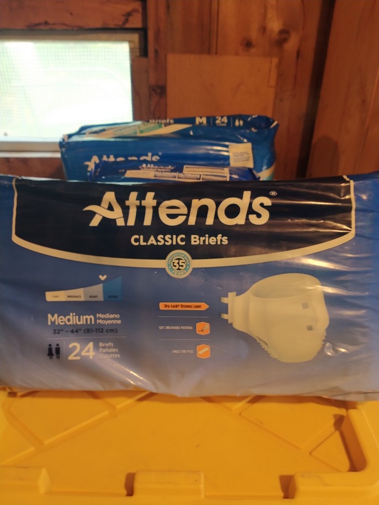 ATTENDS ADULT DIAPERS 24 Pack „SIZE Med“. CLASSIC BRIEFS 32 – 44 Dry Lock New
