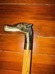 Vintage Wood & Solid Brass Horse Head Cane Walking Stick W/ Hidden Flask