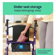Medline 4-Wheel Rollator Walker Purple/Black Seat Foldable 250 lb MDS86850EP