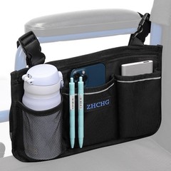 ZHCHG Wheelchair Side Bag, Armrest Pouch 1pack-balck, Black