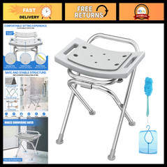 Folding Shower Chair Seat – 17.5″ Stainless Steel, Portable Anti-Slip Bath Stool