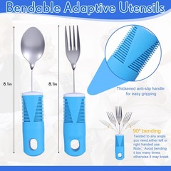 Adaptive Utensil Bib Bowl Plate Set Weight Cutlery Hand Arthritis Blue 6 PCS