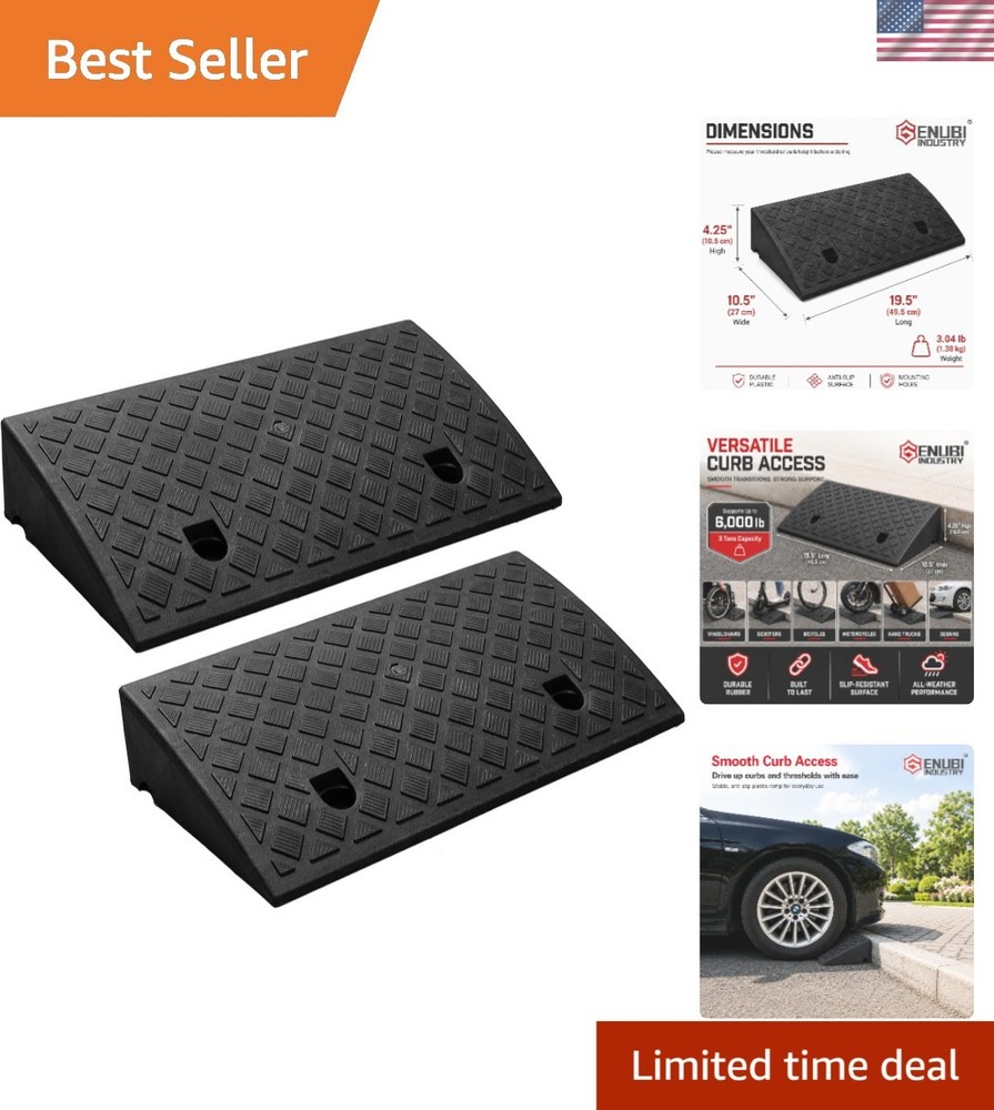 Multi-Purpose Curb Ramp Set – 2PCS Heavy Duty Plastic for Vehicles & Wheelchairs