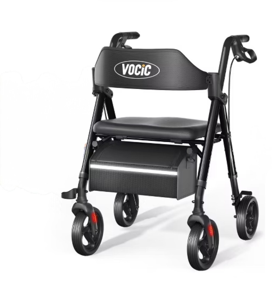 VOCIC Z21 Foldable Rollator Walker w/Seat Supports 330lb, 8″ Wheels For Seniors