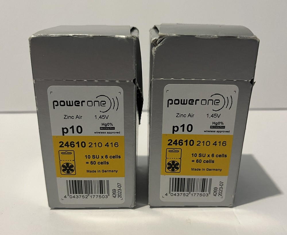 Power One p10 Hearing Aid Batteries – 2 Boxes (120 Total) – Exp 2023‑07 – Sealed