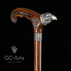 Raven Walking Stick Cane Solid Bronze Brass Metal Staff Wooden Handle Shaft