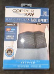 Copper Fit RAPID RELIEF Back Support Brace Hot/Cold Gel Pack One Size Fits Most