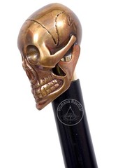 Vintage Victorian Style Walking Cane, Black Wood with Brass Skull Handle, Dec…