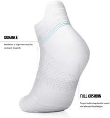 Cushioned Ankle Compression Socks for Women – 6 Pairs in Black, White, Grey