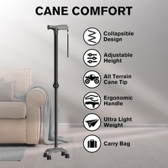 Walking Cane Super Light Only 1 lb with Ergonomic Handle and 4-Pronged Base f…