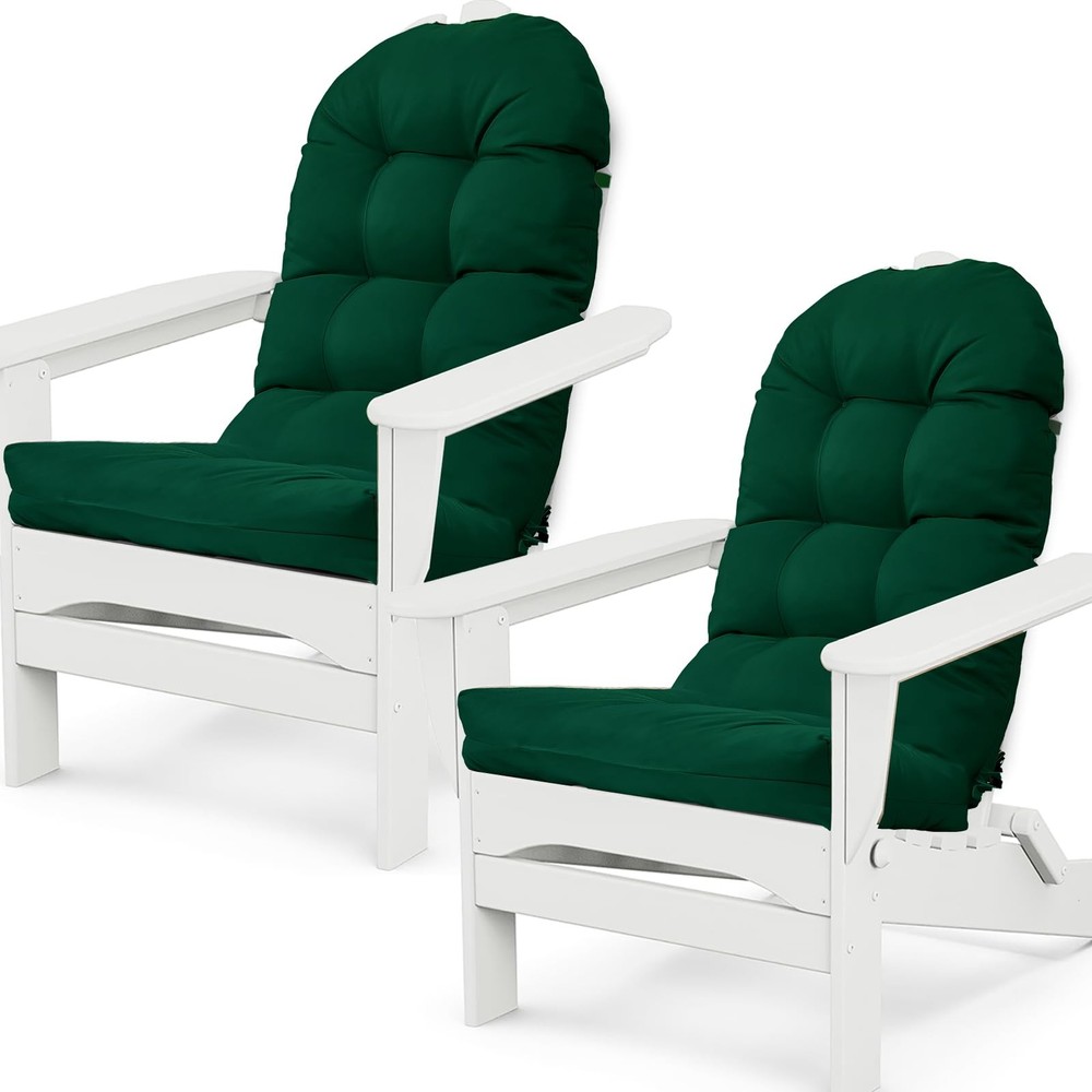 Adirondack Chair Cushions Set of 2, Waterproof Outdoor 44x19in, Emerald Patio