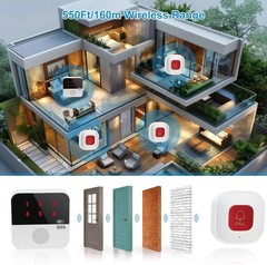 Wireless Caregiver Pager Life Alert System for Seniors No Monthly Fee, Wi-Fi APP
