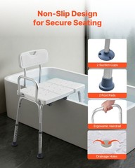 400Lbs Heavy Duty Tub Transfer Bench Shower Chair w/ Back & Shower Curtain Slot