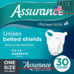 Assurance Unisex Incontinence Belted Shields Moderate Absorbency 30 Ct (4 Pack)
