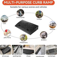 2/4/6PCS Rise Heavy Duty Rubber Driveway Threshold Curb Ramp For Wheelchair Cars