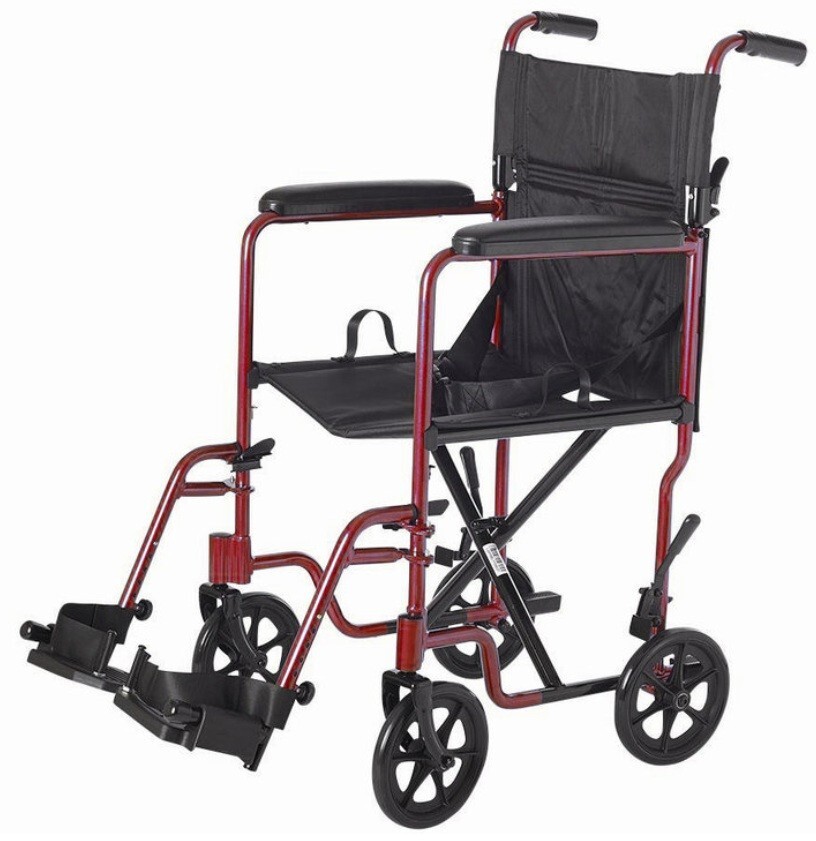 Rhythm 19″ Healthcare Aluminum Transport Wheelchair, Burgundy L2019BG 300 Lb