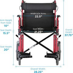 NOVA Bariatric Transport Chair, 400lbs Cap, 22″ Seat, 12” Rear Whl, OPENBOX RED