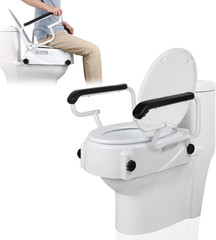 Raised Toilet Seat for Seniors with Flip-Up Handles, 5.9″ Adjustable Toilet Seat
