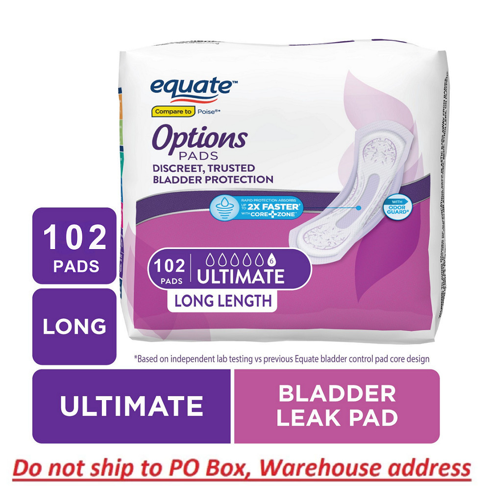 Equate Options Women’s Incontinence Pads – Long , Ultimate Absorbency, 102 count