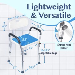 Bath Stool Shower Chair with Back Bath Seat & Arms Adjustable Height-300lbs