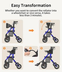 Stylish 2-in-1 Rollator & Transport Chair – 300lb Capacity for Active Seniors
