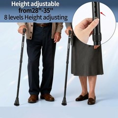 Walking Cane – Collapsible, Rubber Handle, Shock Absorbing Base, 8-Level Heig…