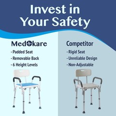 Bath Stool Shower Chair with Back Bath Seat & Arms Adjustable Height-300lbs