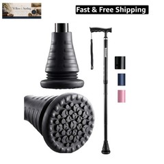 Walking Cane – Collapsible, Rubber Handle, Shock Absorbing Base, 8-Level Heig…