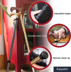Walking Cane Adjustable 30-39 Inches Aluminum Gold Walnut Handle