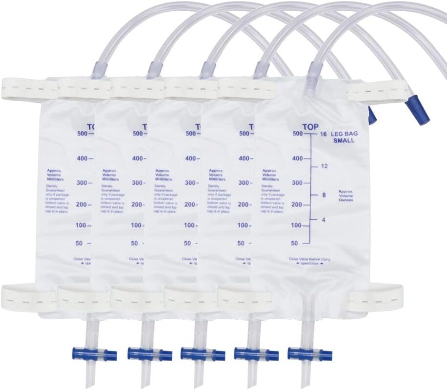 5 Pack Easy-Tap Leg Bag Urinary Drainage Bag 500ml Catheter Bags Urine Leg Bag