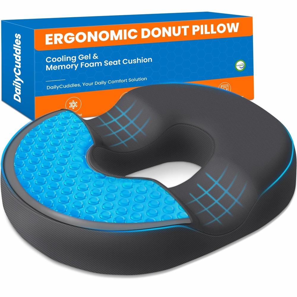 DailyCuddles Donut Pillow for Tailbone Pain, Hemorrhoids Cooling Gel Memory …