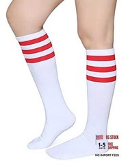Triple Stripes Soft Cotton Knee High Tube Socks for Men and One Size Red/White