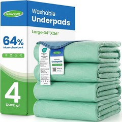 Washable Underpads 34″ X 36″ Pack of 4 Waterproof Reusable Heavy Absorb Bed Pads
