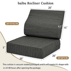 baibu Gel Memory Foam Recliner Cushions with 20x20x5 Inch (Pack of 1), Black
