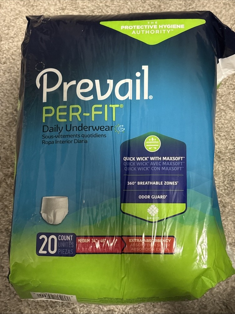 Prevail Per-Fit Unisex Daily Underwear – Size M – Pk20 Brand New