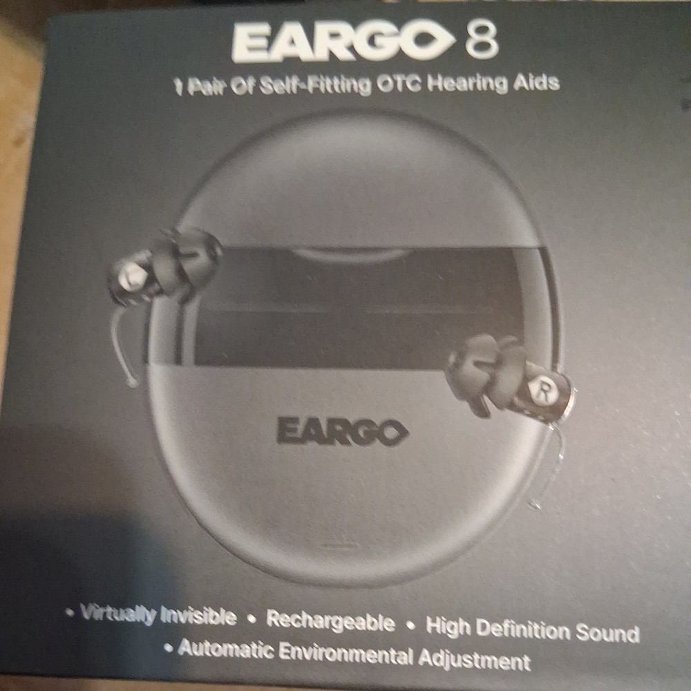 Eargo 8 Self-Fitting OTC CIC Hearing Aids, Rechargeable Charging Case, Black