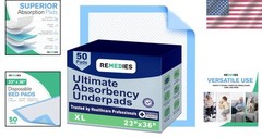 Moisture Barrier Disposable Bed Pads – 50 Count 23″ x 36″ for Ultimate Hygiene