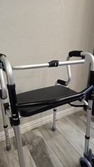 Foldable Adjustable Walking Frame with Seat, 4 Wheels, Lightweight, Silver/Black