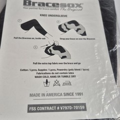 Bracesox XX Large Knee Undersleeve Prevents Irritation Chafing. NEW.