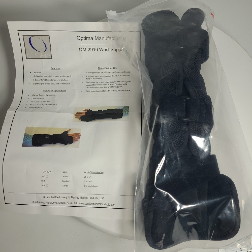 New, Bilateral Wrist, Hand, Forearm Support Brace, Optima OM-3916, Med., Black