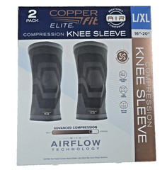 Copper Fit Elite Compression Knee Sleeve 2 Pk L XL 16-20″ Airflow NEW Open BO