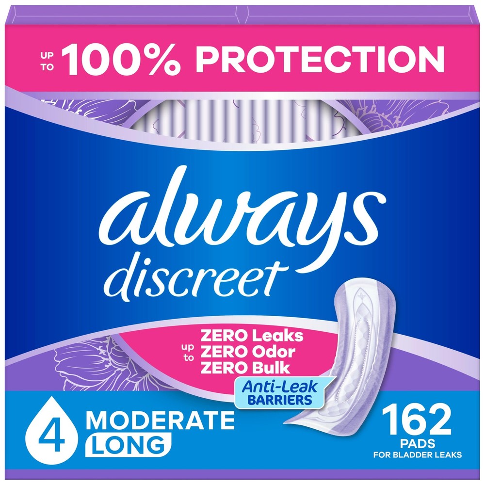 Always Discreet Adult Incontinence Pads for Women, Drier, 4 Drop Long Length,…