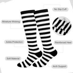 Gvhntk Knee High Striped Socks Long Thin Tube Sports Black and White