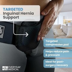 Everyday Medical Inguinal Hernia Support Groin Belt S/M Black 2-380