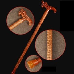 New Peach Wood Carved Walking Stick Cane Crutch Climbing Wooden Walker